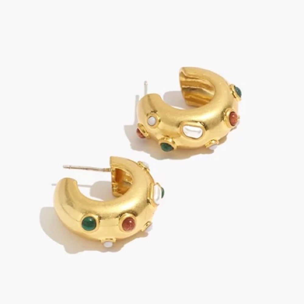 Madewell Stone Inlaid Chunky Small Hoop Earrings